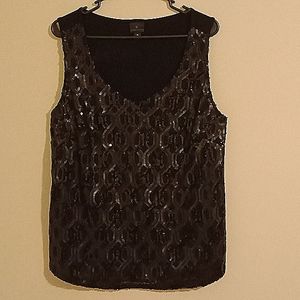 WORTHINGTON Women's Black sequin sleeveless round neck tank blouse top XL